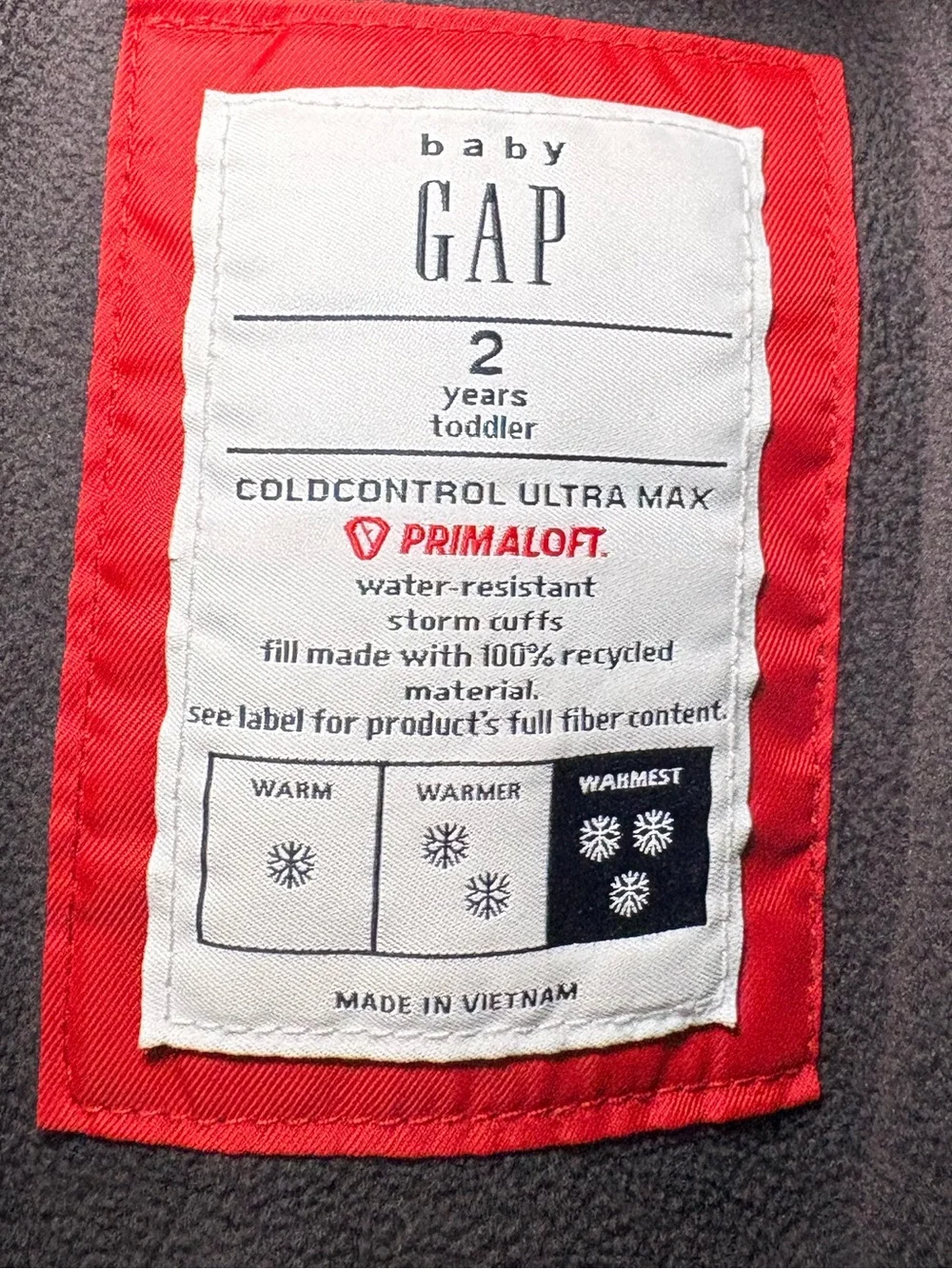 GAP Toddler 2T ColdControl Ultra Max Parka Orange Red Winter Jacket Coat